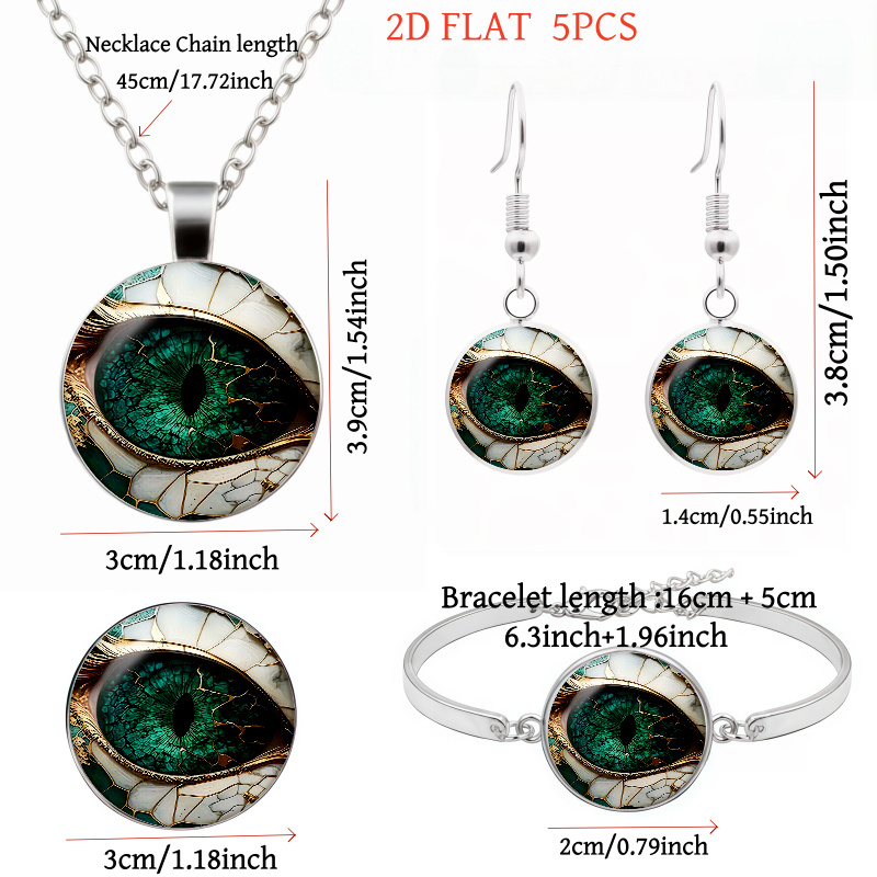 5pc Eye-Themed Women's Necklace, Earrings, Brooch, Bracelet Set